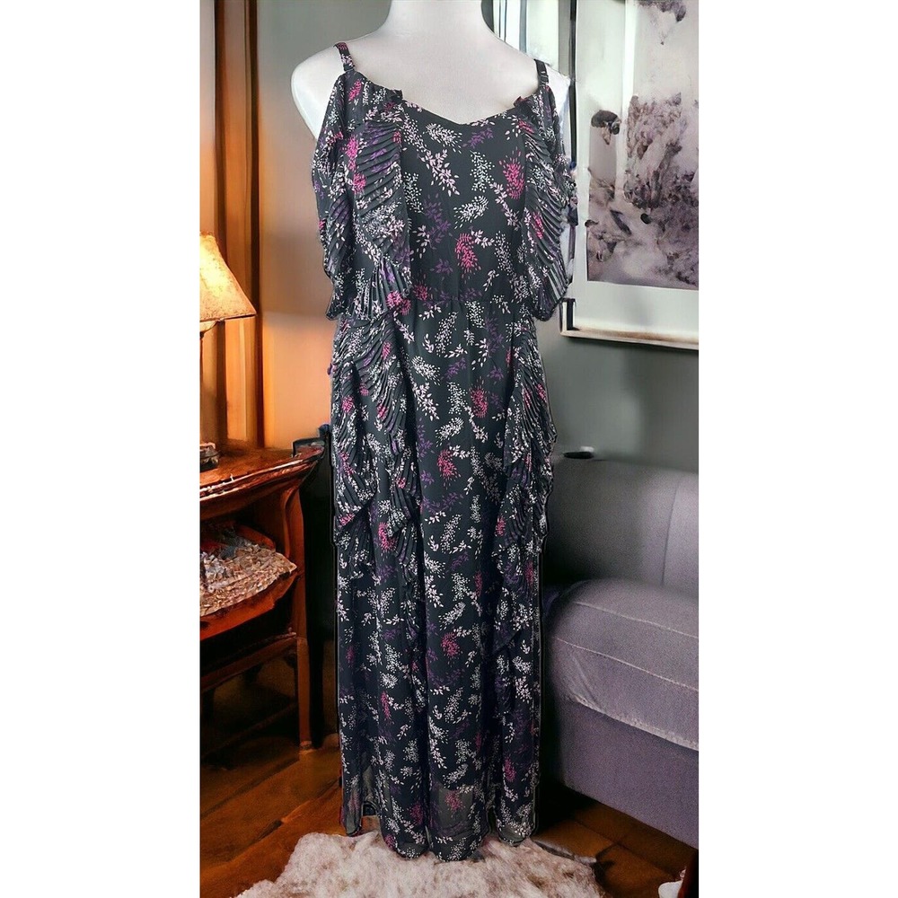 NWT Lane Bryant Floral Tiered Ruffle Off-The-Shoulder Maxi Dress Plus Size 24 P - Picture 2 of 16